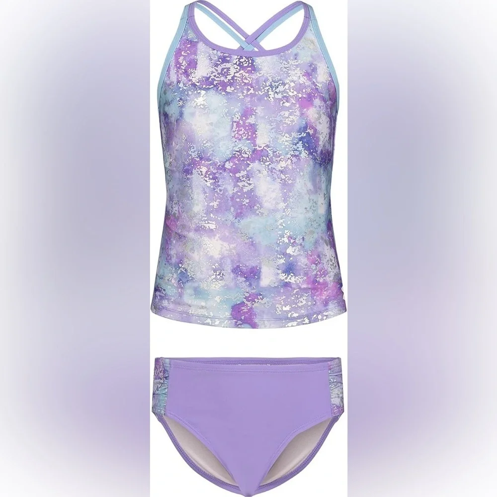 NWT Under Armour Girls 2 Piece Tankini Swimwear Set Vivid Purple Size 4